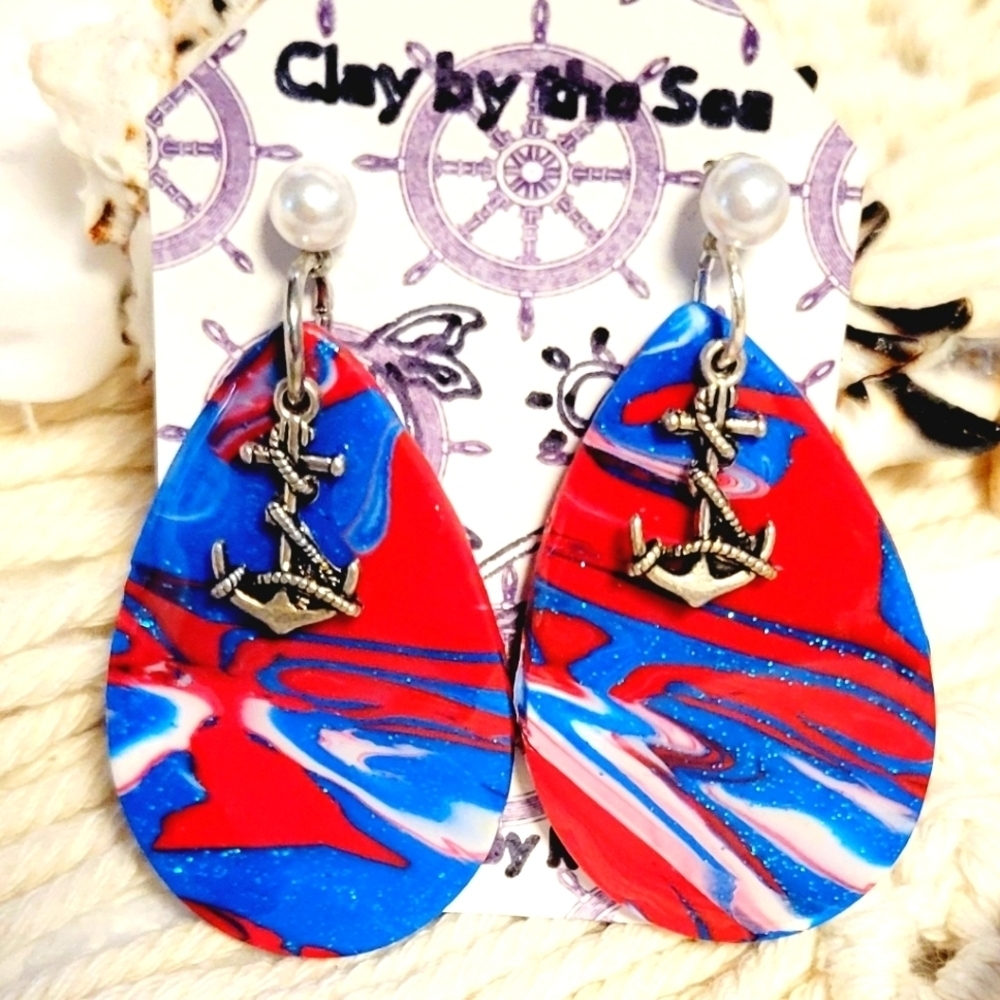 Red White and Blue Polymer Clay Earrings